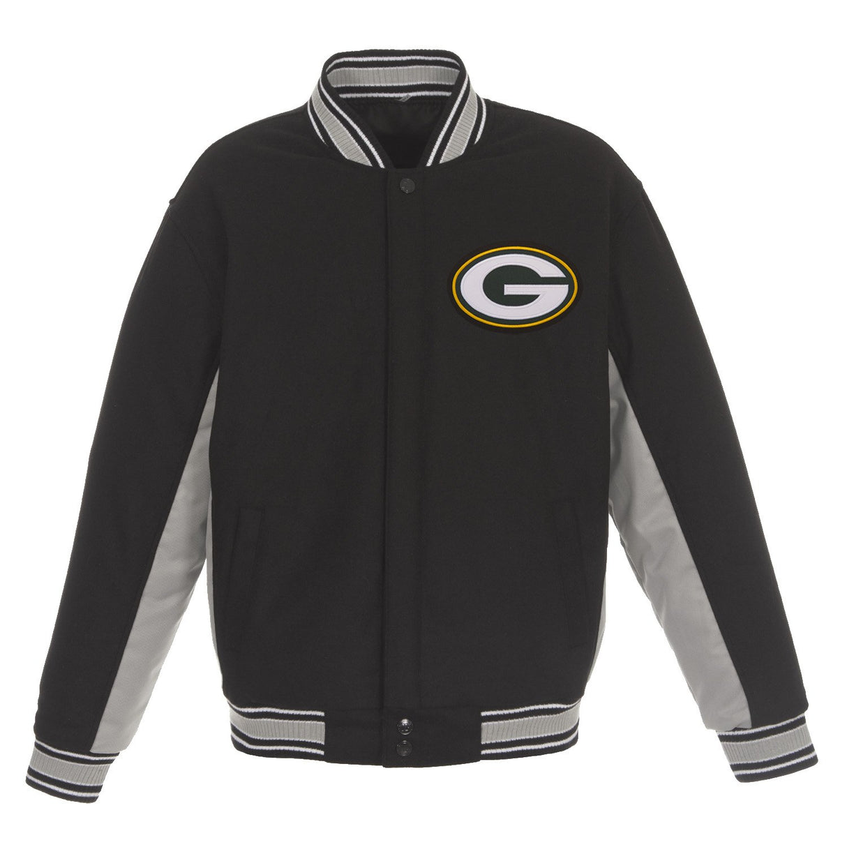 GREEN BAY PACKERS JH DESIGN WOOL REVERSIBLE FULL-SNAP JACKET – BLACK