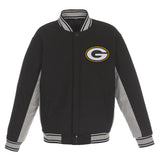 GREEN BAY PACKERS JH DESIGN WOOL REVERSIBLE FULL-SNAP JACKET – BLACK