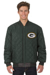 GREEN BAY PACKERS WOOL & LEATHER REVERSIBLE JACKET W/ EMBROIDERED LOGOS - CHARCOAL/GREEN