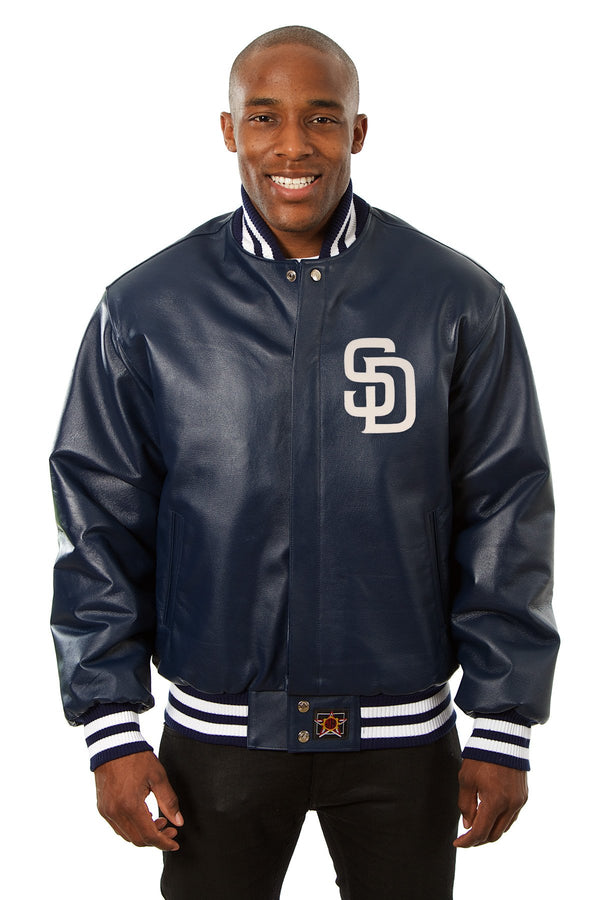 SAN DIEGO PADRES FULL LEATHER JACKET - NAVY