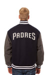 SAN DIEGO PADRES TWO-TONE WOOL JACKET W/ HANDCRAFTED LEATHER LOGOS - NAVY/GRAY