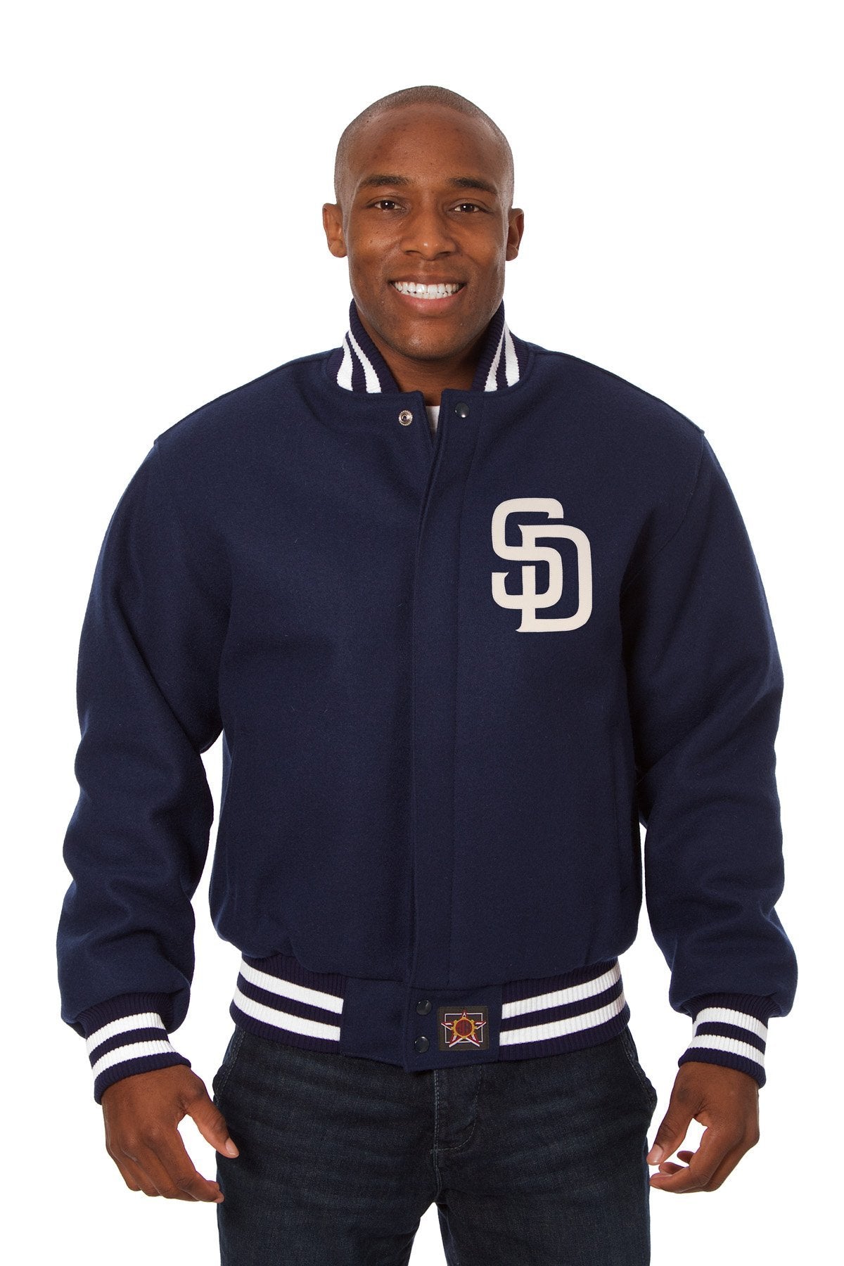 SAN DIEGO PADRES WOOL JACKET W/ HANDCRAFTED LEATHER LOGOS - NAVY