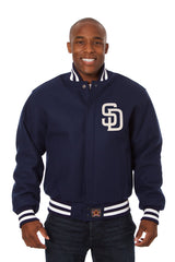 SAN DIEGO PADRES WOOL JACKET W/ HANDCRAFTED LEATHER LOGOS - NAVY