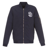 SAN DIEGO PADRES JH DESIGN LIGHTWEIGHT NYLON BOMBER JACKET – NAVY