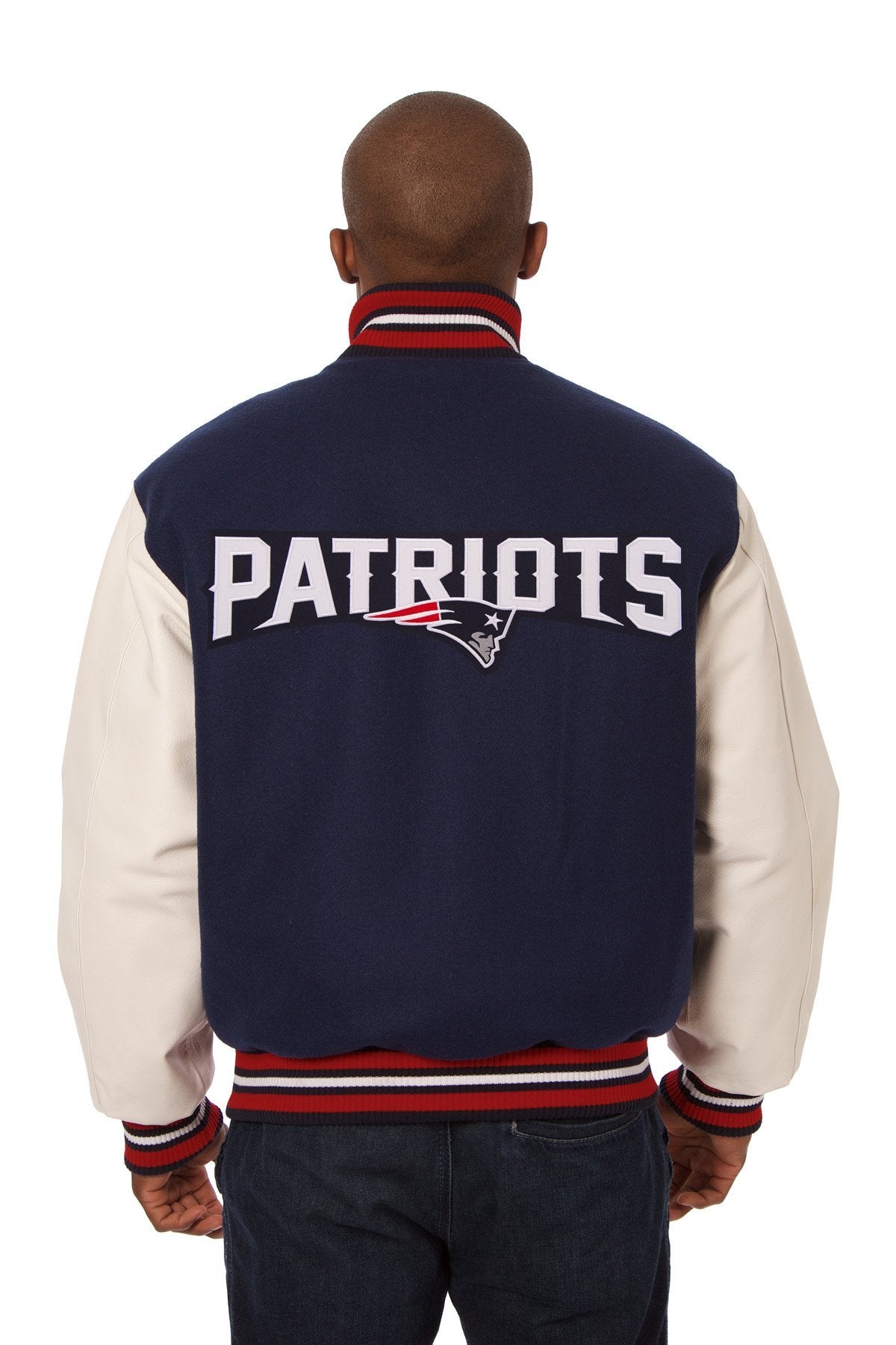 New England Patriots Embroidered Wool and Leather Jacket Small