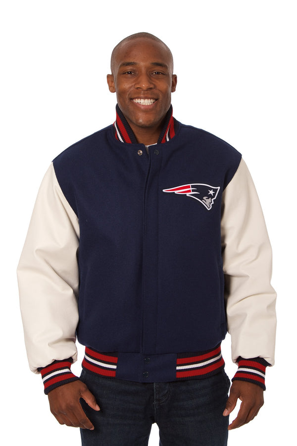 New England Patriots Embroidered Wool and Leather Jacket