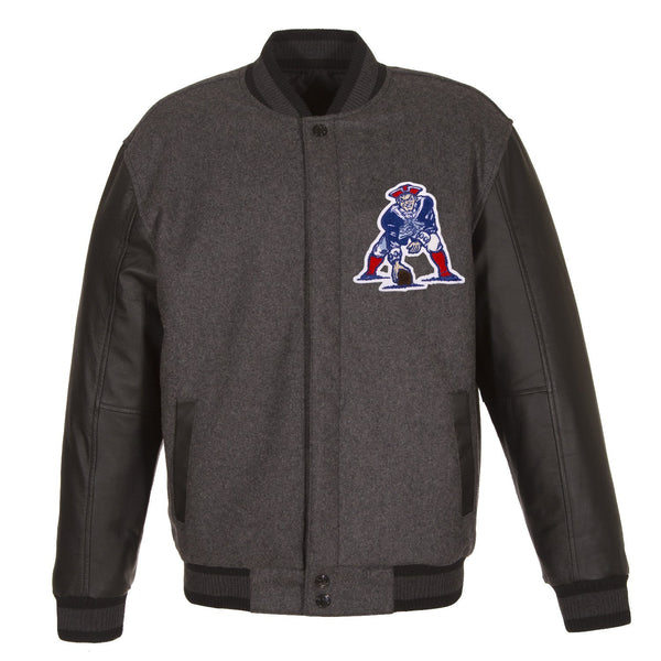 NEW ENGLAND PATRIOTS WOOL & LEATHER THROWBACK REVERSIBLE JACKET - CHARCOAL