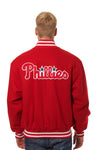 PHILADELPHIA PHILLIES WOOL JACKET W/ HANDCRAFTED LEATHER LOGOS - RED