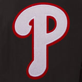 PHILADELPHIA PHILLIES WOOL & LEATHER REVERSIBLE JACKET W/ EMBROIDERED LOGOS - BLACK