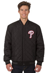 PHILADELPHIA PHILLIES WOOL & LEATHER REVERSIBLE JACKET W/ EMBROIDERED LOGOS - BLACK