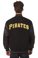 PITTSBURGH PIRATES WOOL & LEATHER REVERSIBLE JACKET W/ EMBROIDERED LOGOS - BLACK
