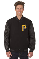 PITTSBURGH PIRATES WOOL & LEATHER REVERSIBLE JACKET W/ EMBROIDERED LOGOS - BLACK