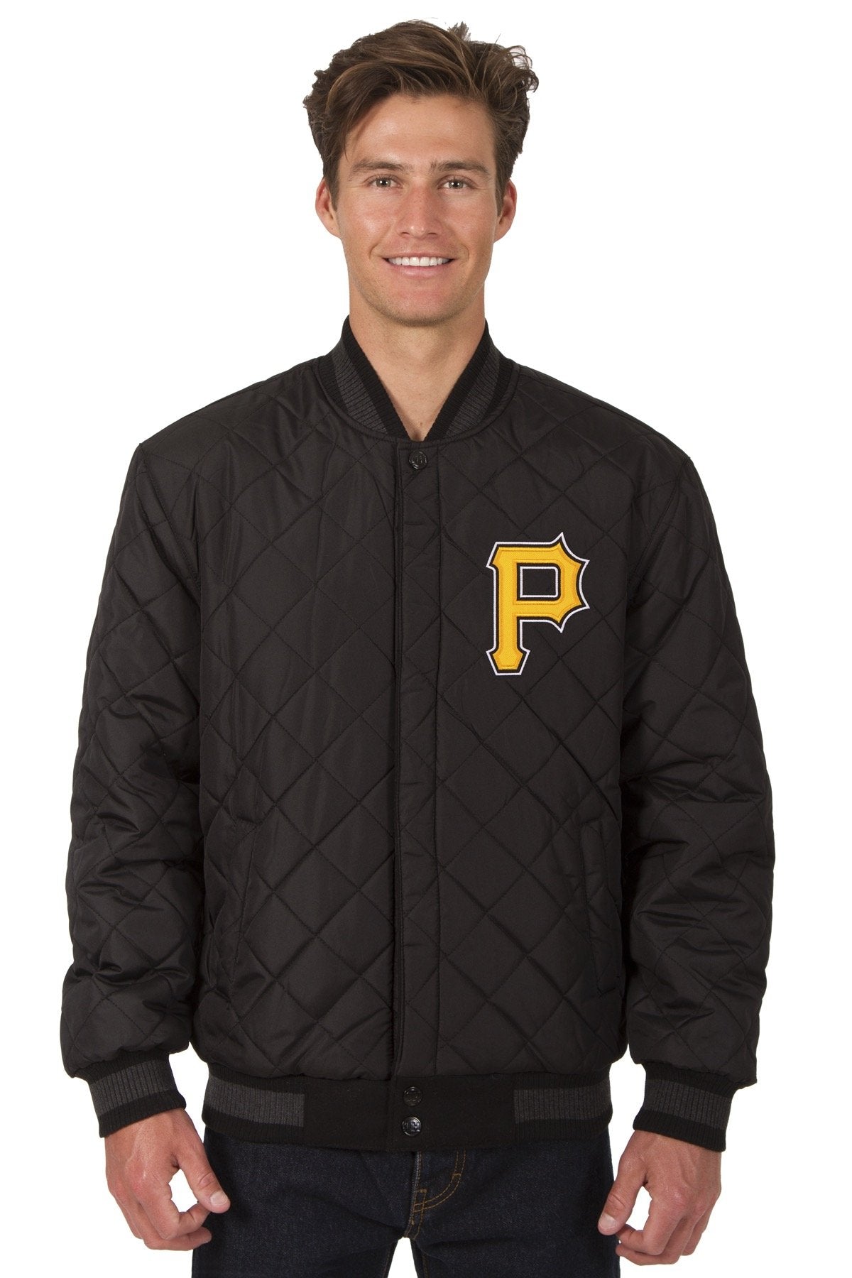 PITTSBURGH PIRATES WOOL & LEATHER REVERSIBLE JACKET W/ EMBROIDERED LOGOS - BLACK