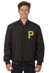 PITTSBURGH PIRATES WOOL & LEATHER REVERSIBLE JACKET W/ EMBROIDERED LOGOS - BLACK