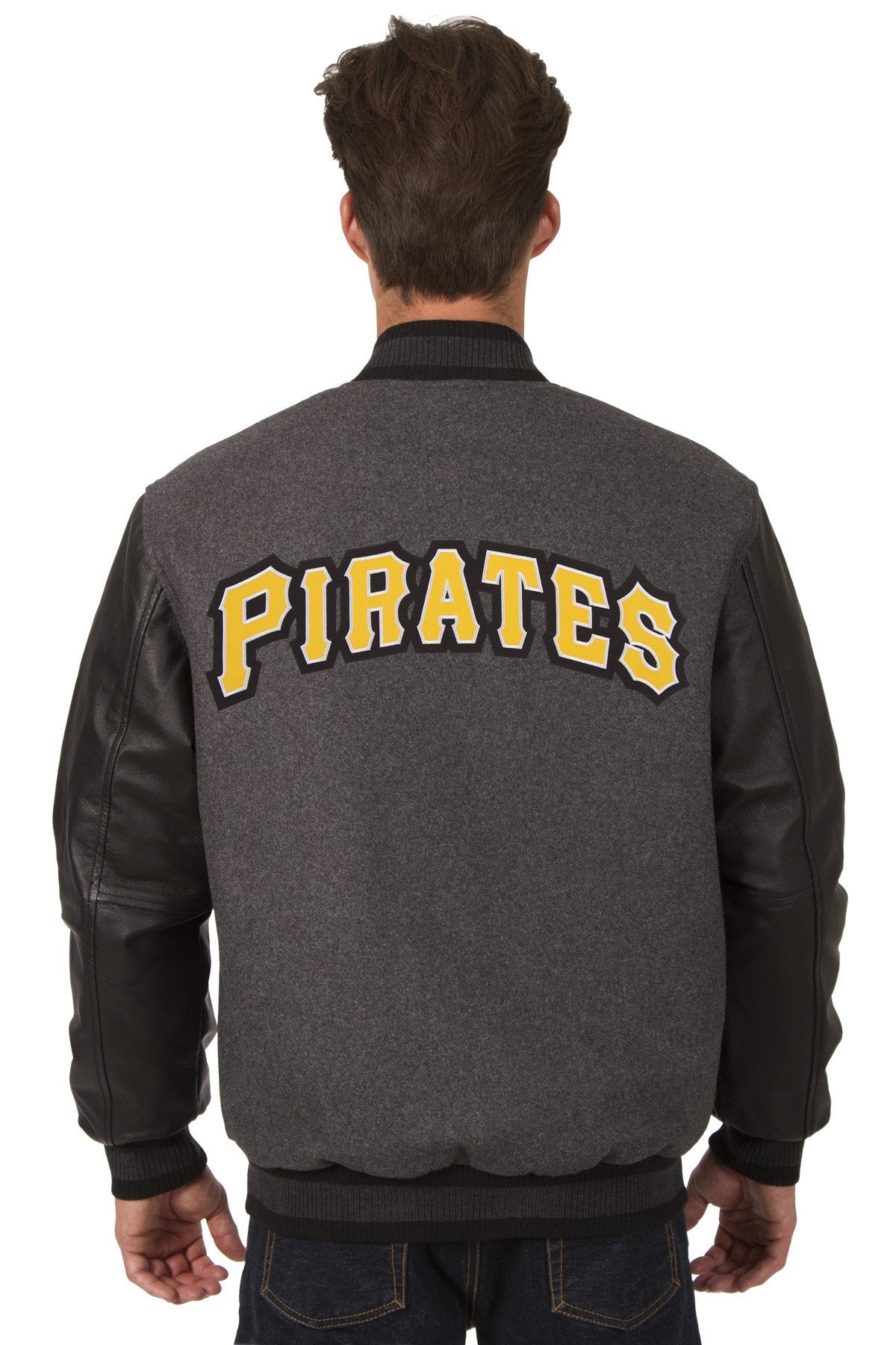 PITTSBURGH PIRATES WOOL & LEATHER REVERSIBLE JACKET W/ EMBROIDERED LOGOS - CHARCOAL/BLACK