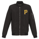 PITTSBURGH PIRATES JH DESIGN LIGHTWEIGHT NYLON BOMBER JACKET – BLACK