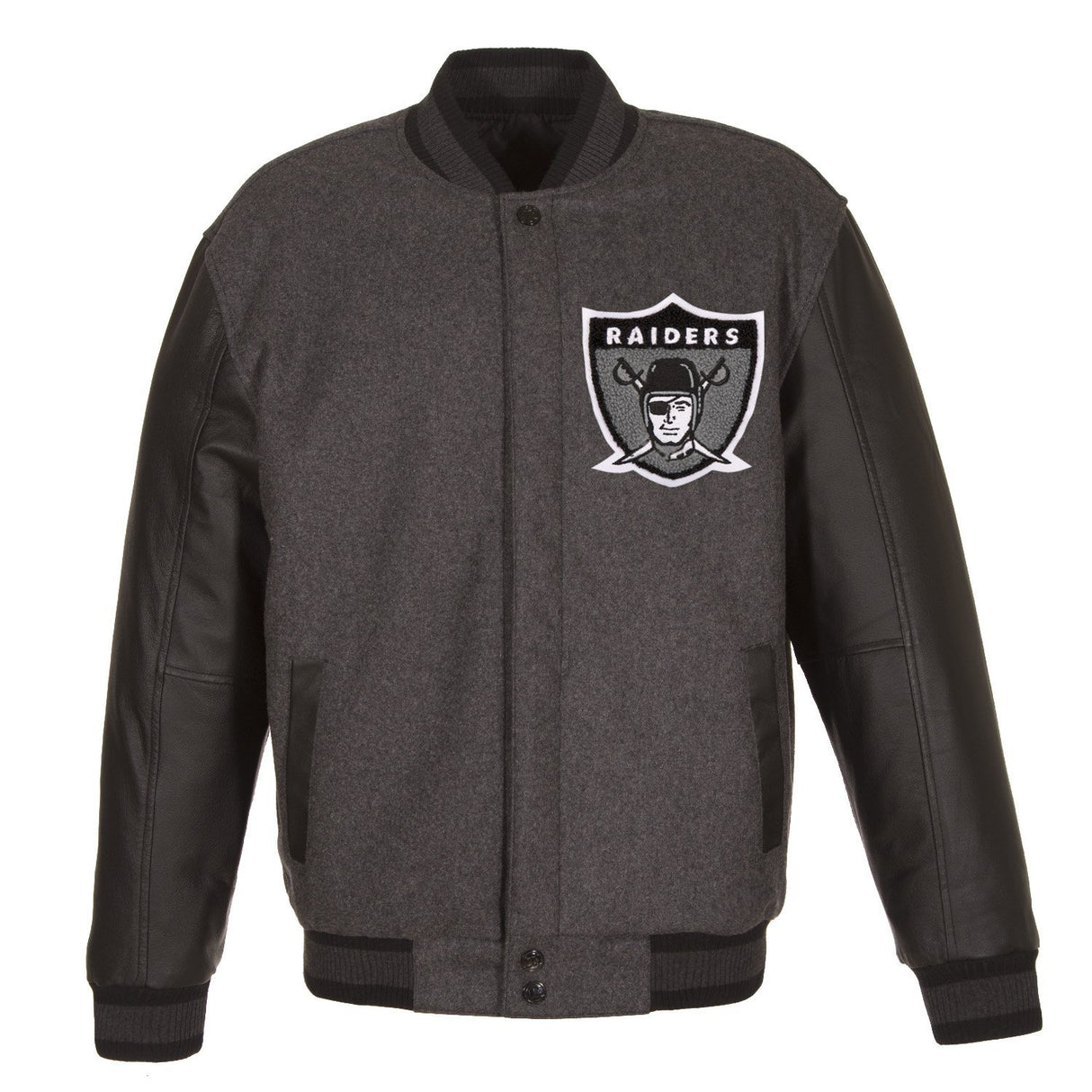 LAS VEGAS RAIDERS WOOL & LEATHER THROWBACK REVERSIBLE JACKET - CHARCOAL