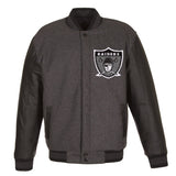 LAS VEGAS RAIDERS WOOL & LEATHER THROWBACK REVERSIBLE JACKET - CHARCOAL