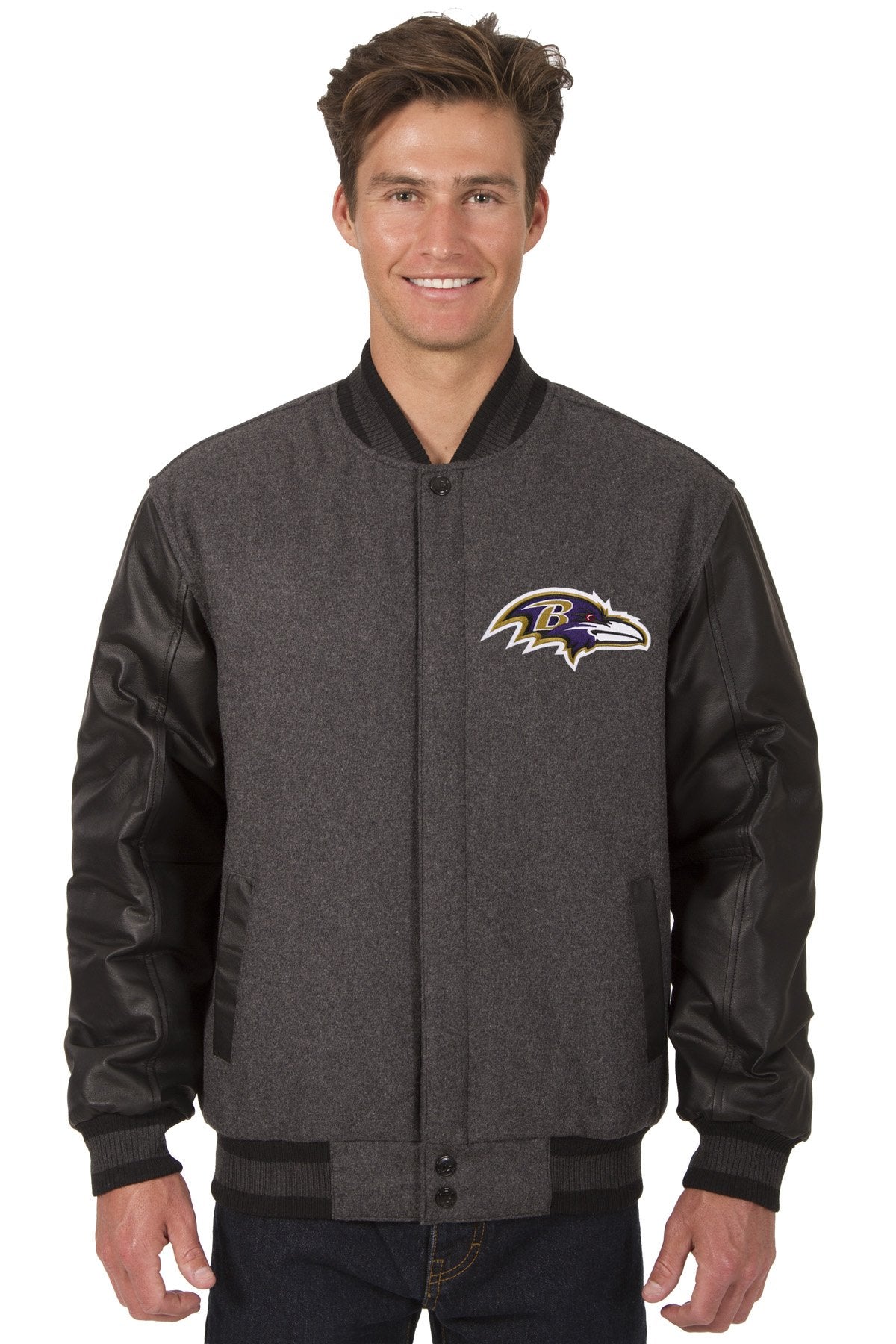 Baltimore Ravens Reversible Wool and Leather Jacket (Front Logos Only)