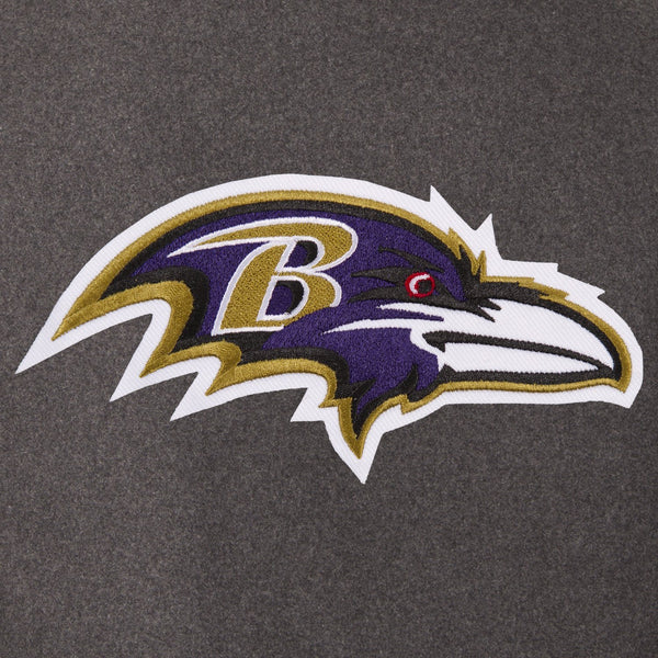 BALTIMORE RAVENS WOOL & LEATHER REVERSIBLE JACKET W/ EMBROIDERED LOGOS - CHARCOAL/BLACK