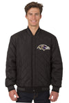BALTIMORE RAVENS WOOL & LEATHER REVERSIBLE JACKET W/ EMBROIDERED LOGOS - CHARCOAL/BLACK