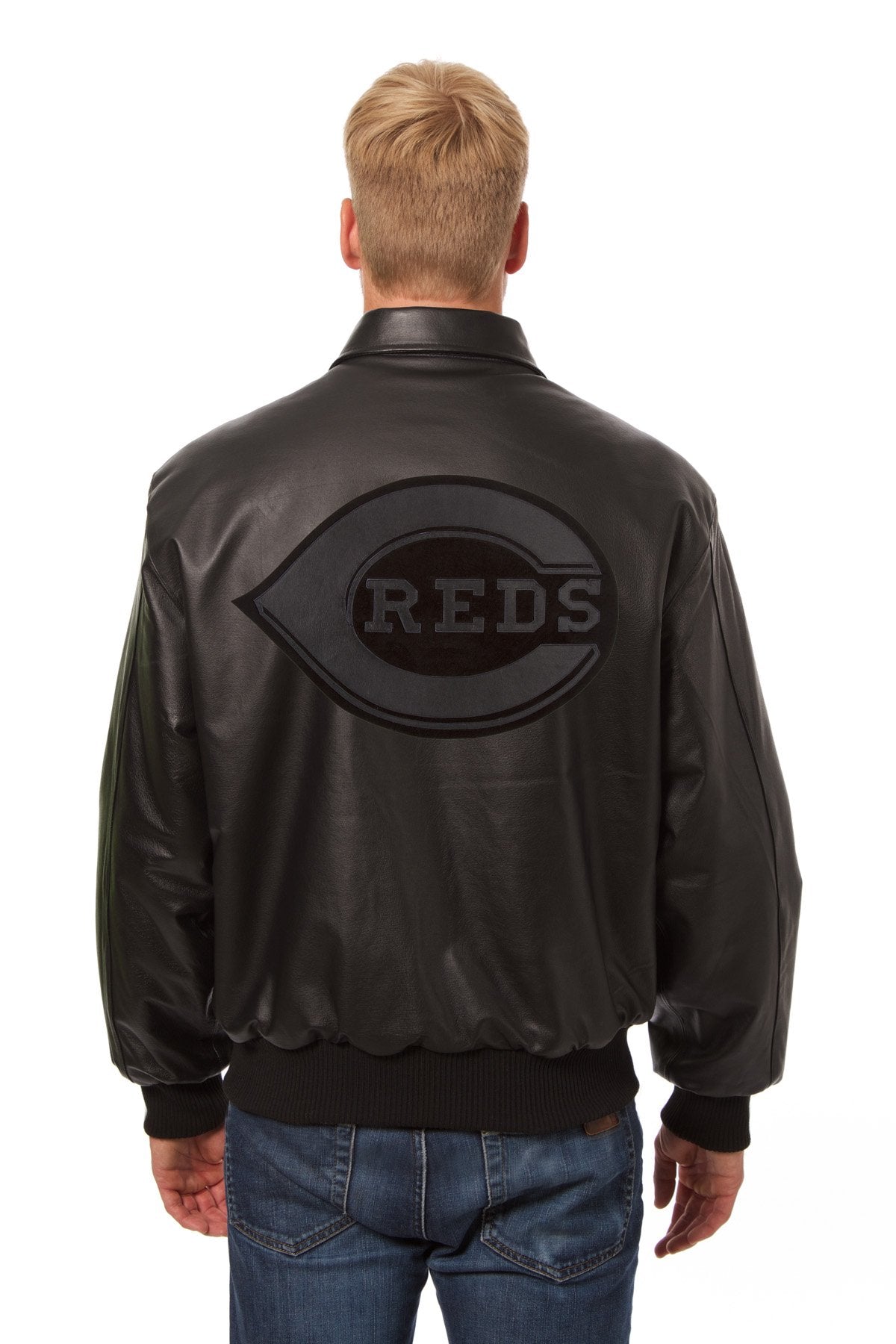 CINCINNATI REDS FULL LEATHER JACKET - BLACK/BLACK