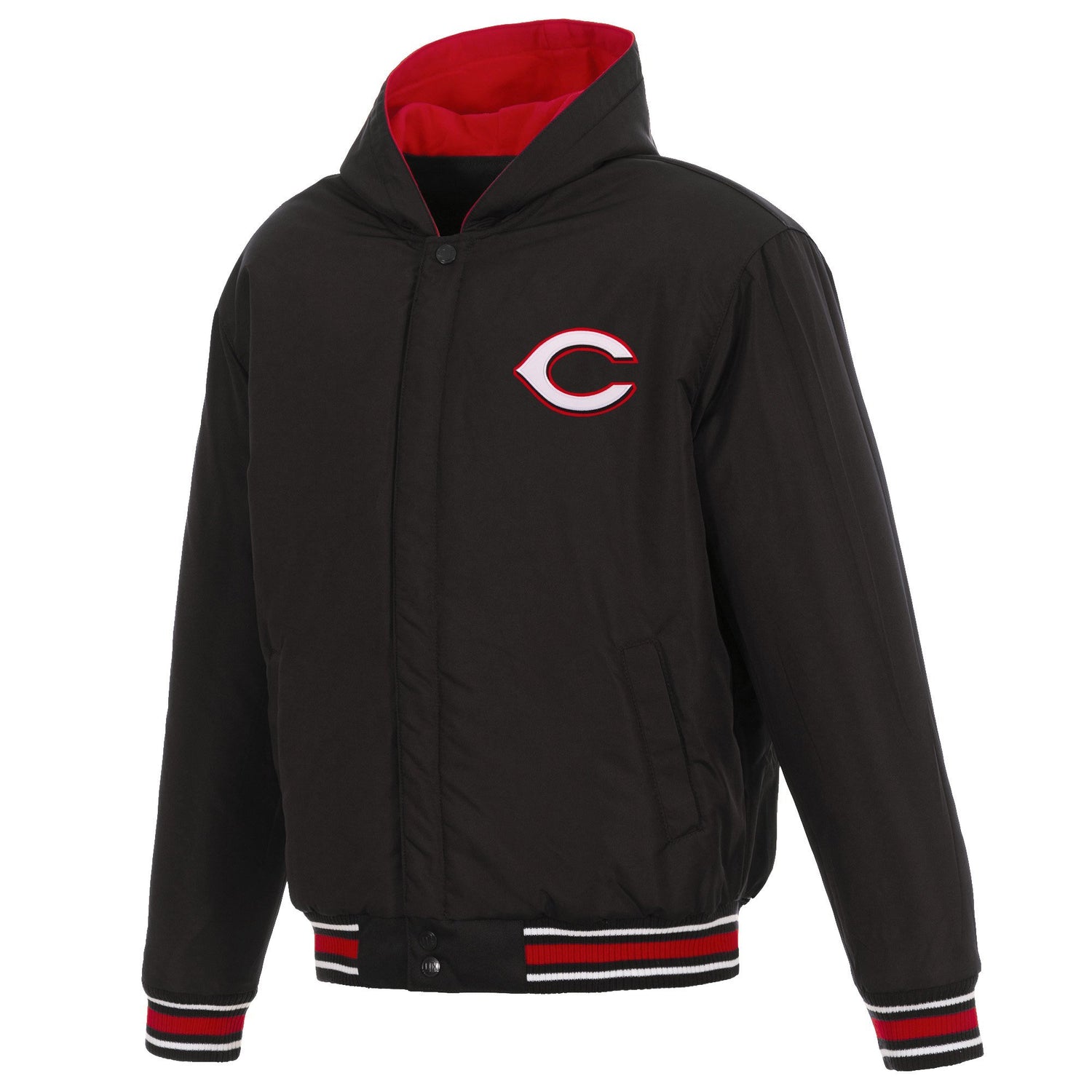 CINCINNATI REDS TWO-TONE REVERSIBLE FLEECE HOODED JACKET - BLACK/RED