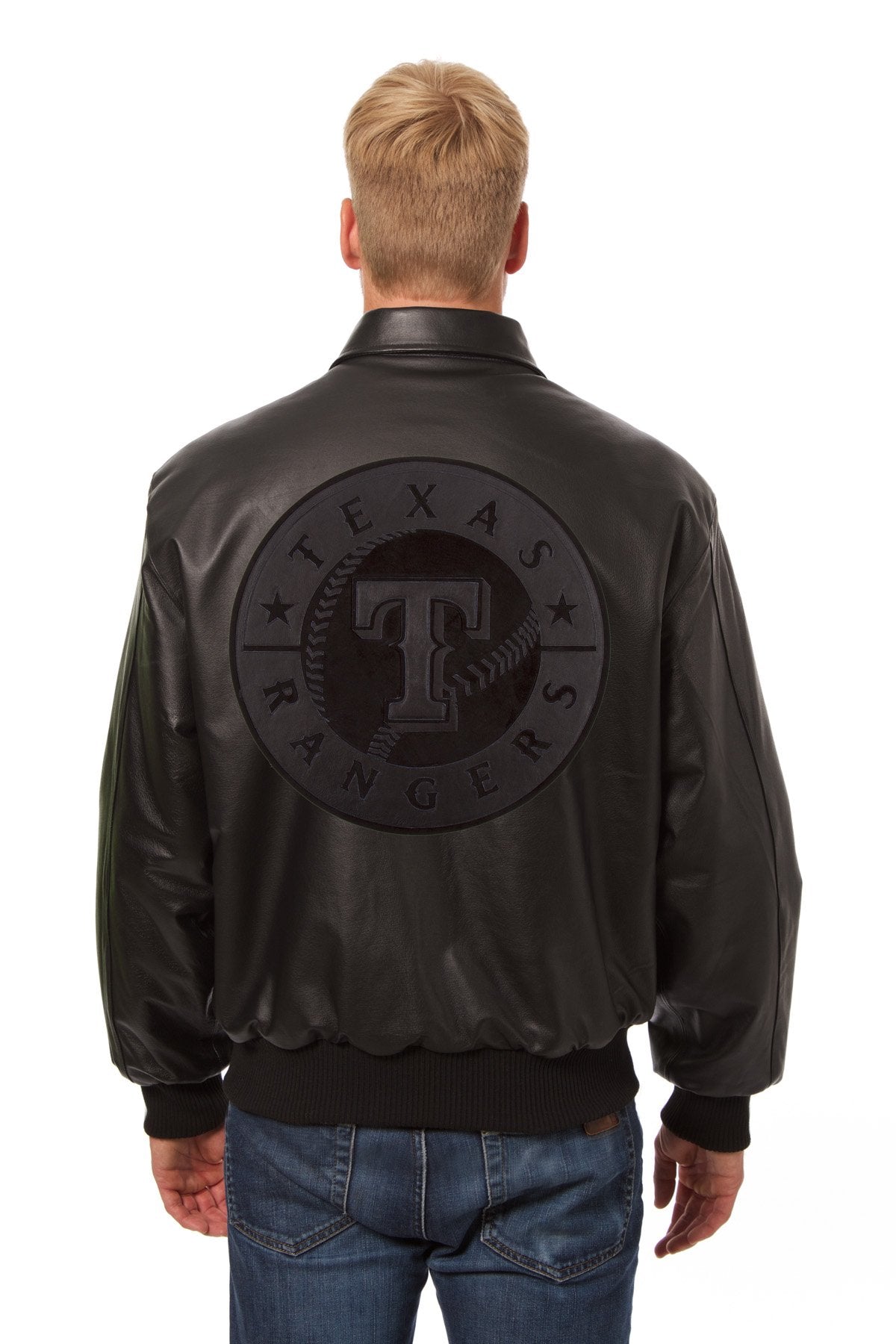 TEXAS RANGERS FULL LEATHER JACKET - BLACK/BLACK