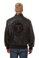 TEXAS RANGERS FULL LEATHER JACKET - BLACK/BLACK