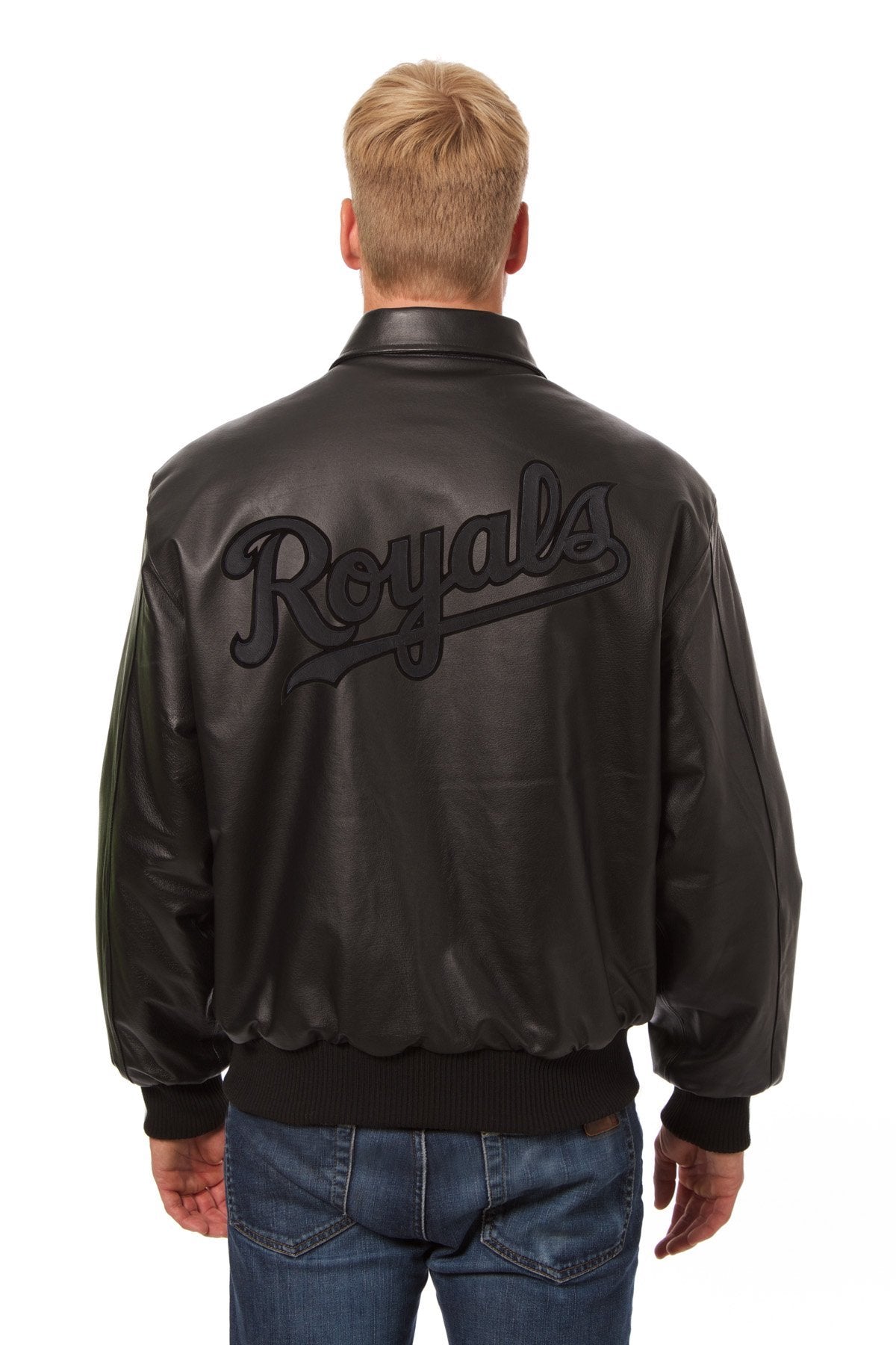 KANSAS CITY ROYALS FULL LEATHER JACKET - BLACK/BLACK