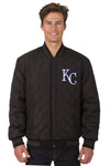 KANSAS CITY ROYALS WOOL & LEATHER REVERSIBLE JACKET W/ EMBROIDERED LOGOS - CHARCOAL/BLACK