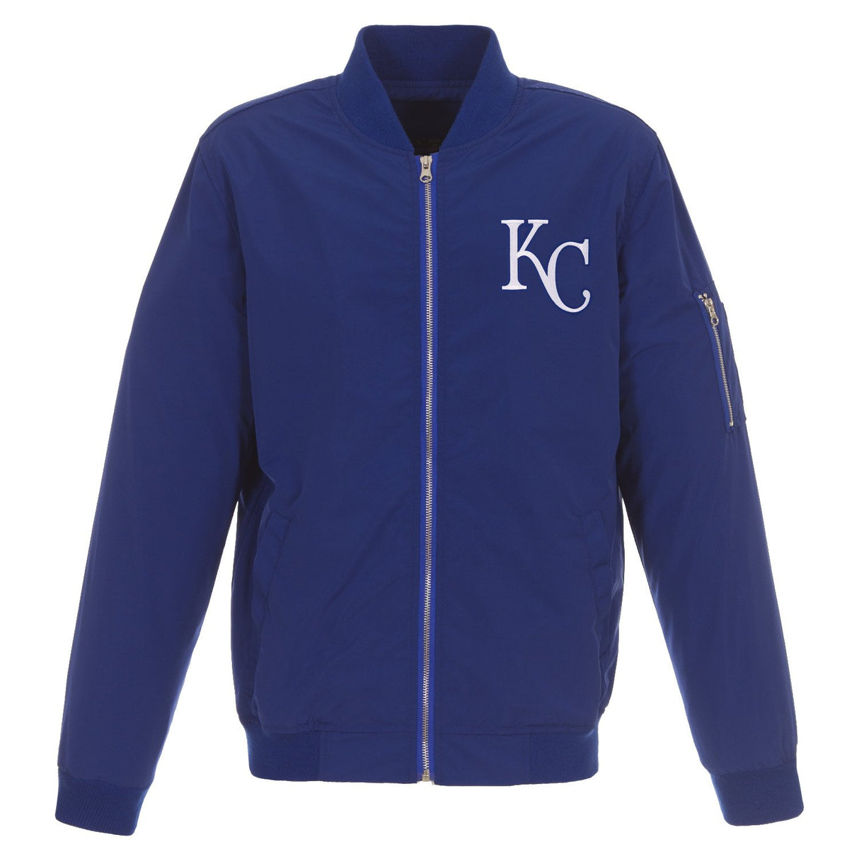 KANSAS CITY ROYALS JH DESIGN LIGHTWEIGHT NYLON BOMBER JACKET – ROYAL