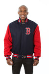 BOSTON RED SOX TWO-TONE WOOL JACKET W/ HANDCRAFTED LEATHER LOGOS - NAVY/RED