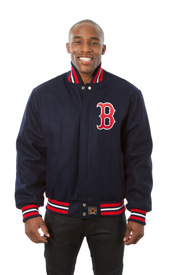BOSTON RED SOX WOOL JACKET W/ HANDCRAFTED LEATHER LOGOS - NAVY
