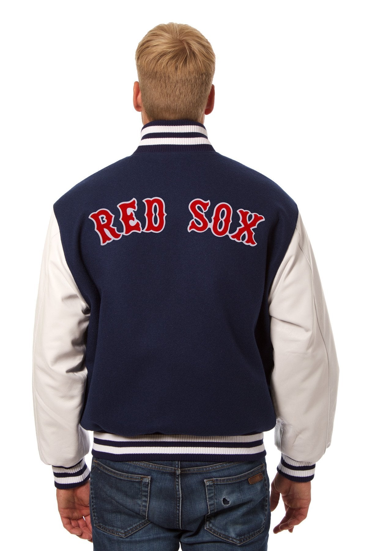 BOSTON RED SOX TWO-TONE WOOL AND LEATHER JACKET - NAVY