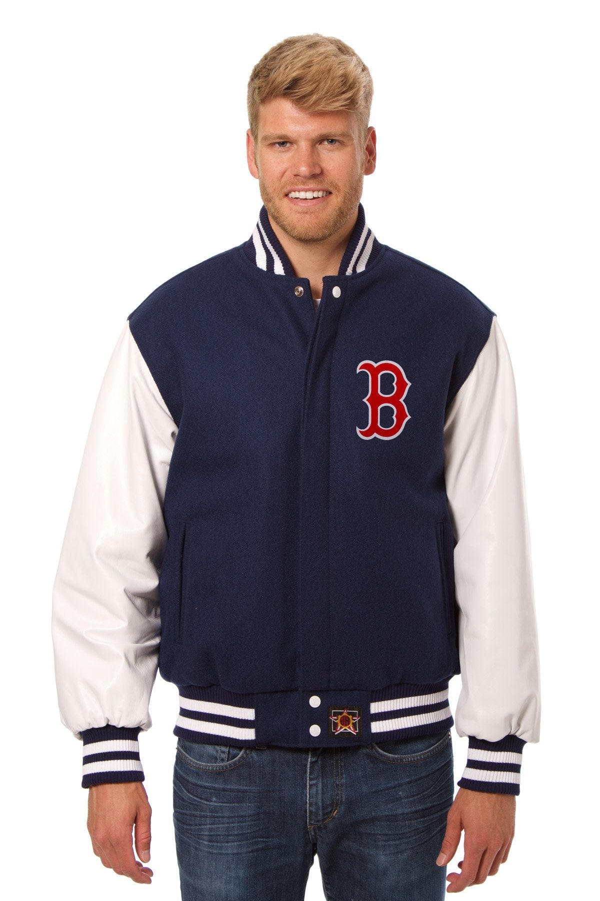 BOSTON RED SOX TWO-TONE WOOL AND LEATHER JACKET - NAVY