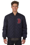 BOSTON RED SOX WOOL & LEATHER REVERSIBLE JACKET W/ EMBROIDERED LOGOS - CHARCOAL/NAVY