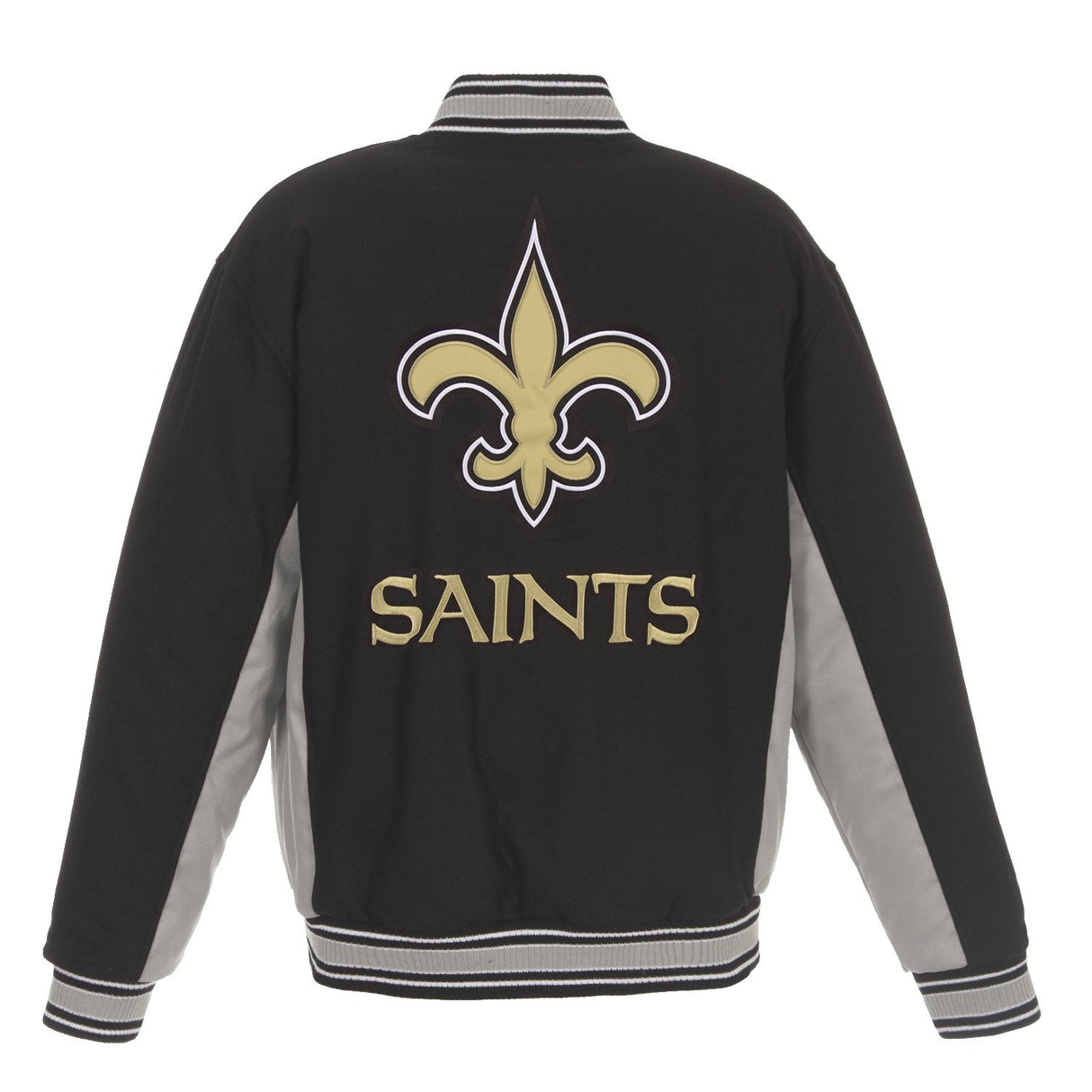 NEW ORLEANS SAINTS JH DESIGN WOOL REVERSIBLE FULL-SNAP JACKET – BLACK