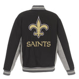 NEW ORLEANS SAINTS JH DESIGN WOOL REVERSIBLE FULL-SNAP JACKET – BLACK
