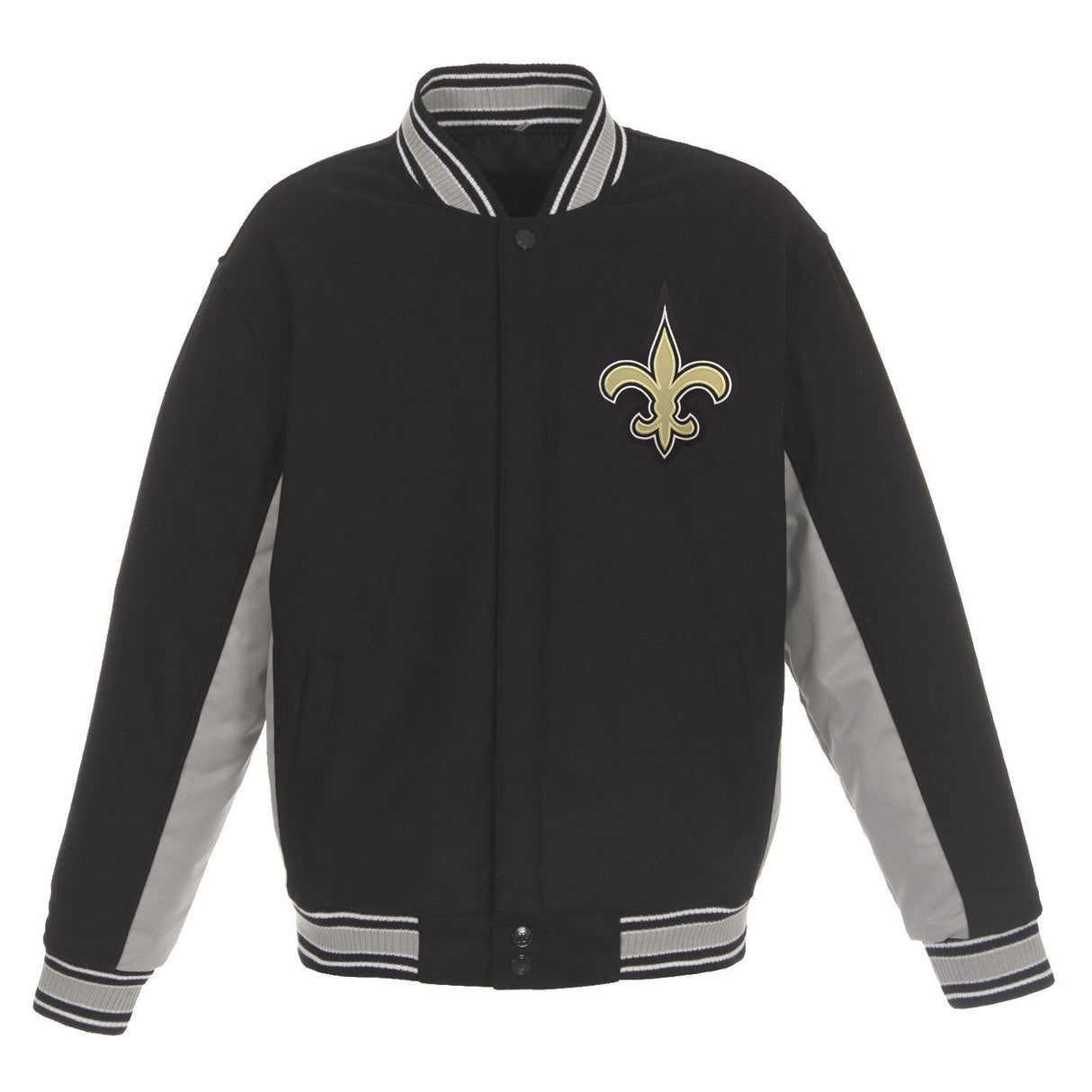 NEW ORLEANS SAINTS JH DESIGN WOOL REVERSIBLE FULL-SNAP JACKET – BLACK
