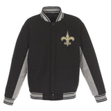 NEW ORLEANS SAINTS JH DESIGN WOOL REVERSIBLE FULL-SNAP JACKET – BLACK