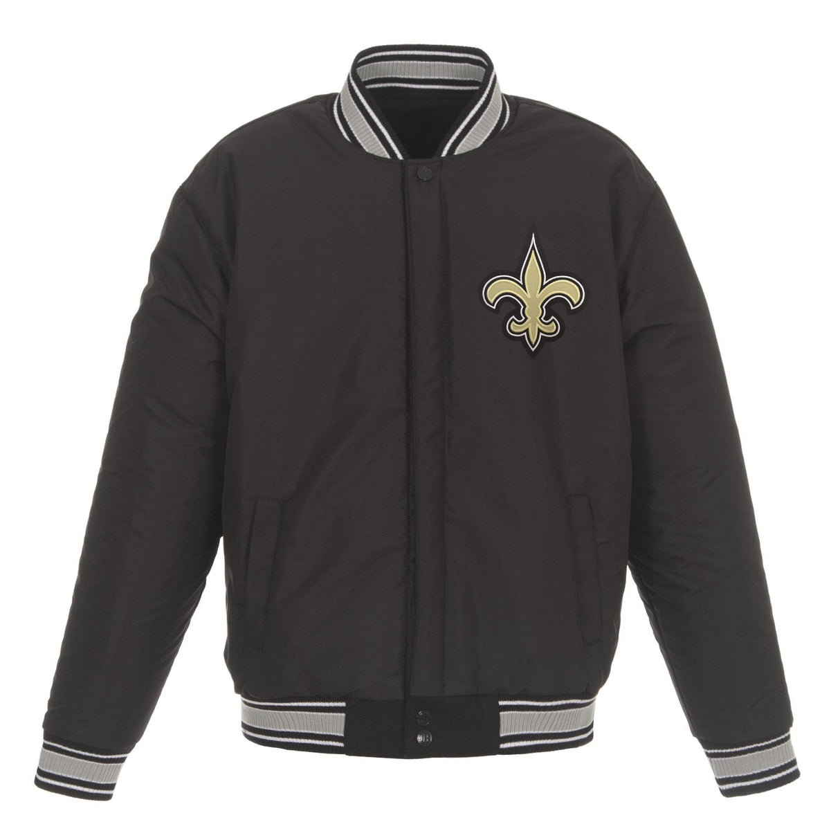 NEW ORLEANS SAINTS JH DESIGN WOOL REVERSIBLE FULL-SNAP JACKET – BLACK