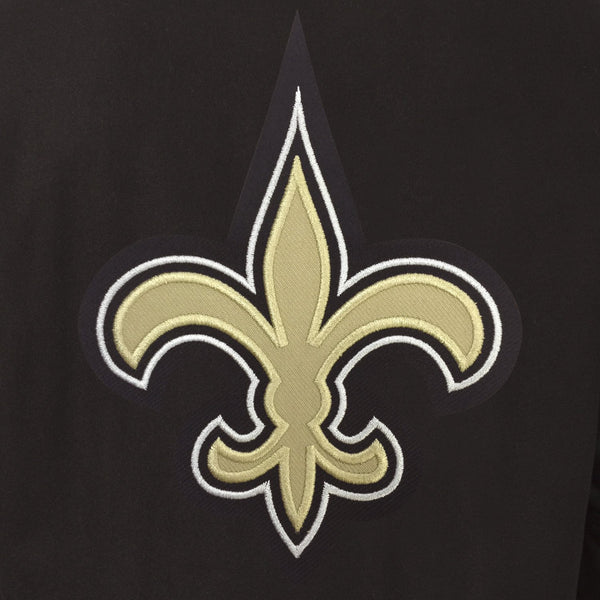 NEW ORLEANS SAINTS WOOL & LEATHER REVERSIBLE JACKET W/ EMBROIDERED LOGOS - BLACK