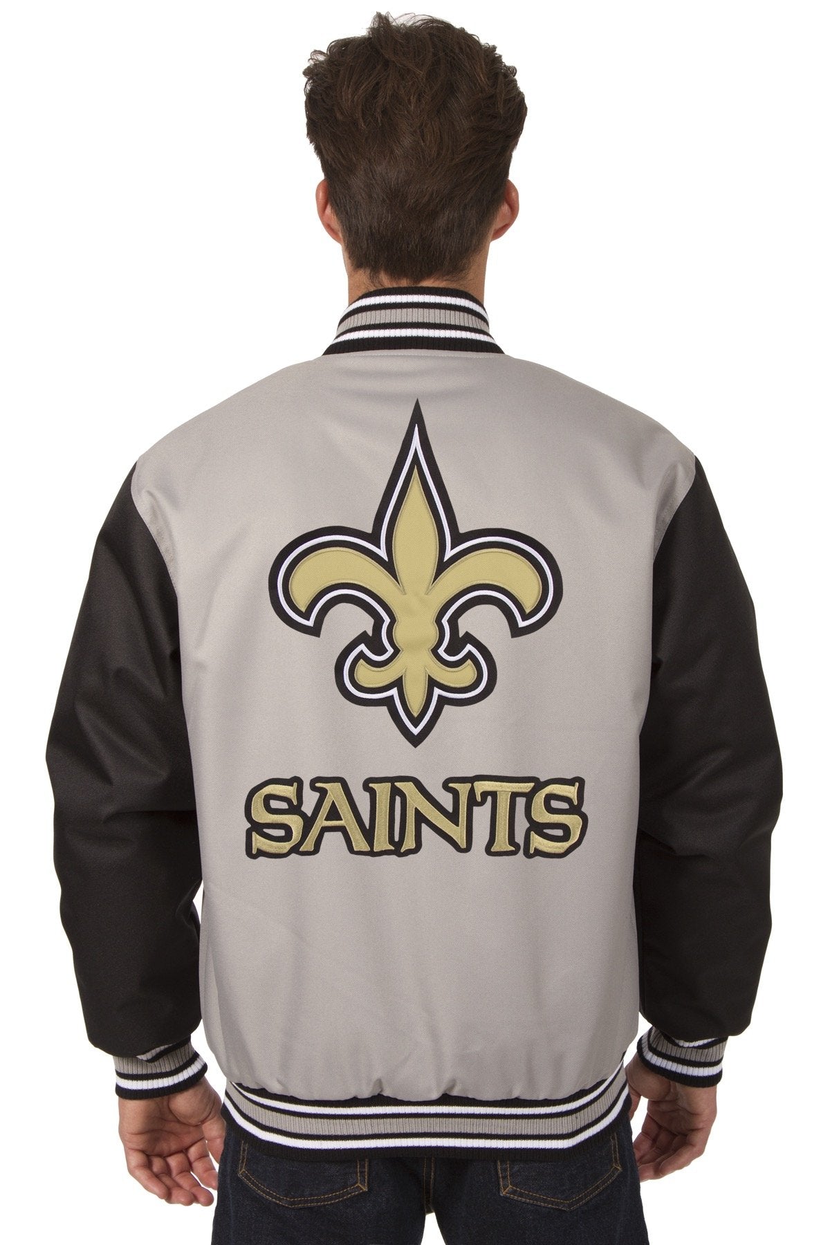 NEW ORLEANS SAINTS POLY TWILL VARSITY JACKET - GRAY/BLACK
