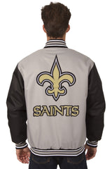 NEW ORLEANS SAINTS POLY TWILL VARSITY JACKET - GRAY/BLACK