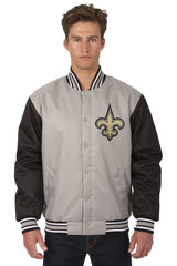 NEW ORLEANS SAINTS POLY TWILL VARSITY JACKET - GRAY/BLACK