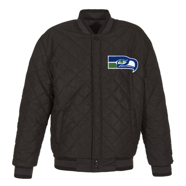 SEATTLE SEAHAWKS WOOL & LEATHER THROWBACK REVERSIBLE JACKET - CHARCOAL