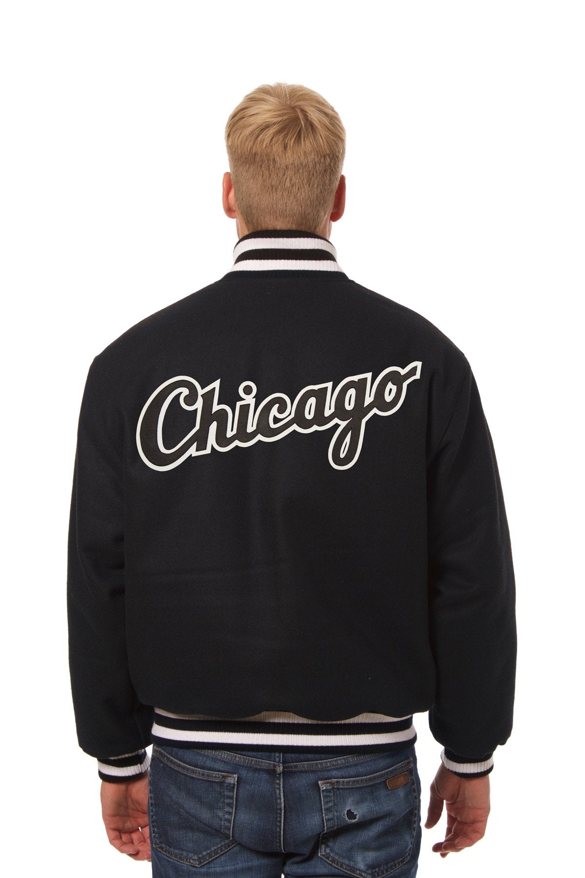 CHICAGO WHITE SOX WOOL JACKET W/ HANDCRAFTED LEATHER LOGOS - BLACK