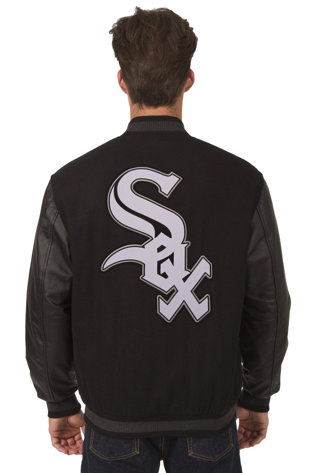CHICAGO WHITE SOX WOOL & LEATHER REVERSIBLE JACKET W/ EMBROIDERED LOGOS - BLACK