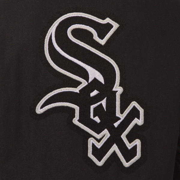 CHICAGO WHITE SOX WOOL & LEATHER REVERSIBLE JACKET W/ EMBROIDERED LOGOS - BLACK